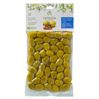 Ελιές Πράσινες με Πάστα Πιπεριάς 250gr Γαϊτατζή Ελιές Πράσινες με Πάστα Πιπεριάς 250gr Γαϊτατζή